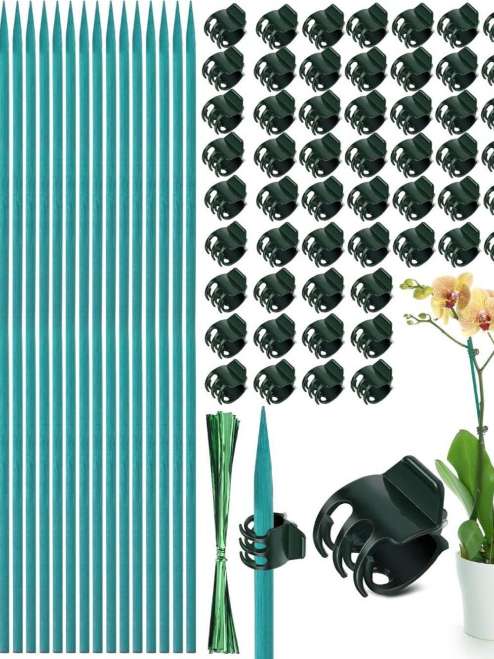 110 Pcs 15 Inch Plant Support Kit for Small Orchids, Stakes, Clips